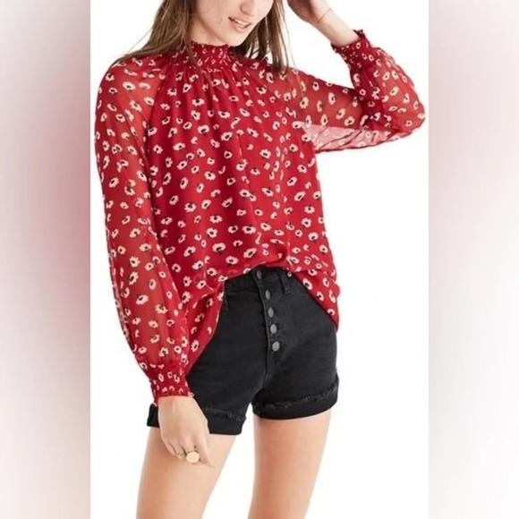Madewell Tops - Madewell Mistlight Mock Neck Top in Red Seattle Nouveau red